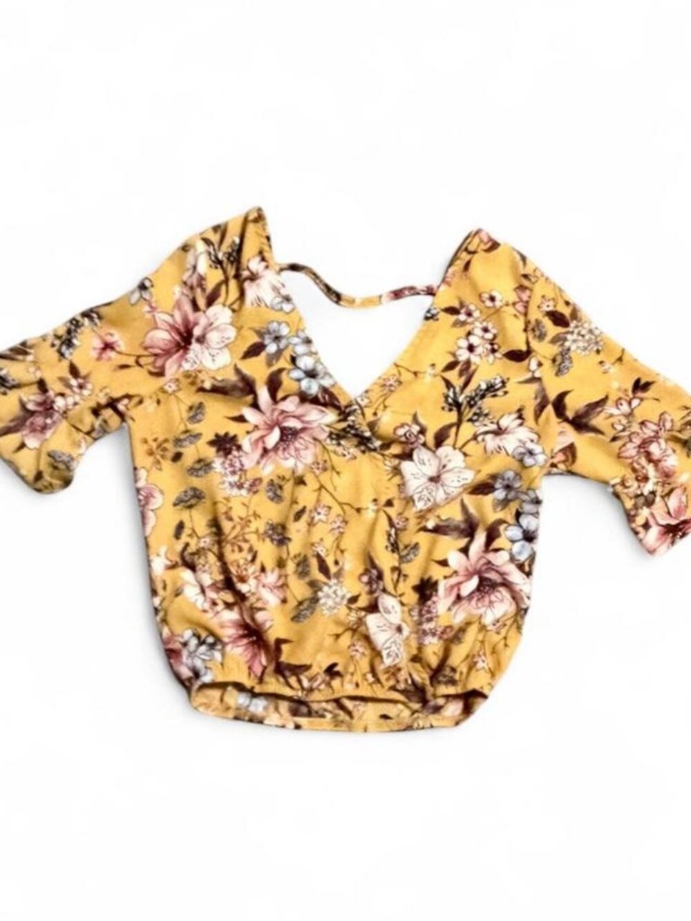 Women's Multi Floral Yellow Crop Top Size M